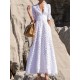 Lace Dress Cutout Eyelet Pure Color Casual Dress Swing Dress Long Dress Maxi Dress White Half Sleeve Fall Spring V Neck Weekend 2023 S M L XL 2XL 3XL