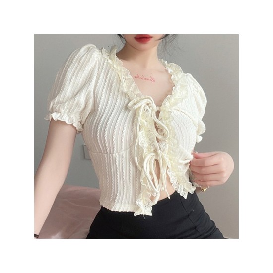 Ladies Tie Wrap Puff Sleeve Tops