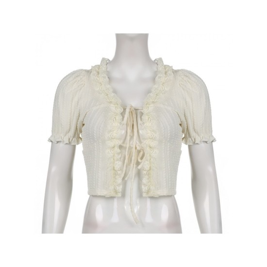 Ladies Tie Wrap Puff Sleeve Tops