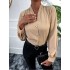 Fall V Neck Ladies Solid Long Sleeve Blouse