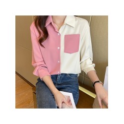 Fashion Casual Contrast Color Pocket Women’s Shirt Top