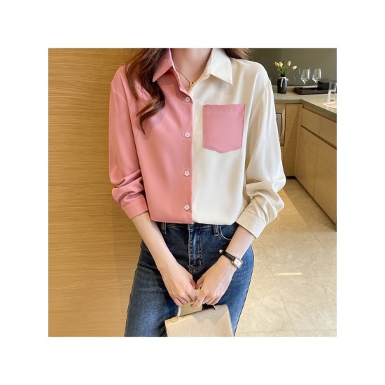 Fashion Casual Contrast Color Pocket Women’s Shirt Top