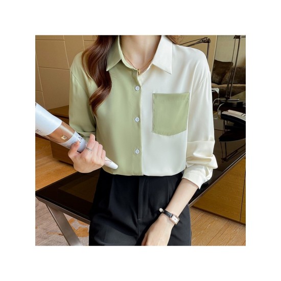 Fashion Casual Contrast Color Pocket Women’s Shirt Top