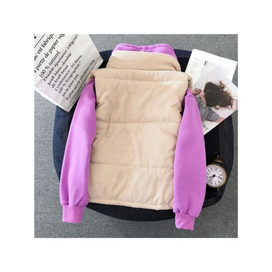 Pure Color Pockets Winter Sleeveless Corduroy Coats