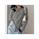 Casual Striped Long Sleeve Zipper Women’s Undershirt