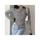 Casual Striped Long Sleeve Zipper Women’s Undershirt