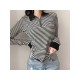 Casual Striped Long Sleeve Zipper Women’s Undershirt