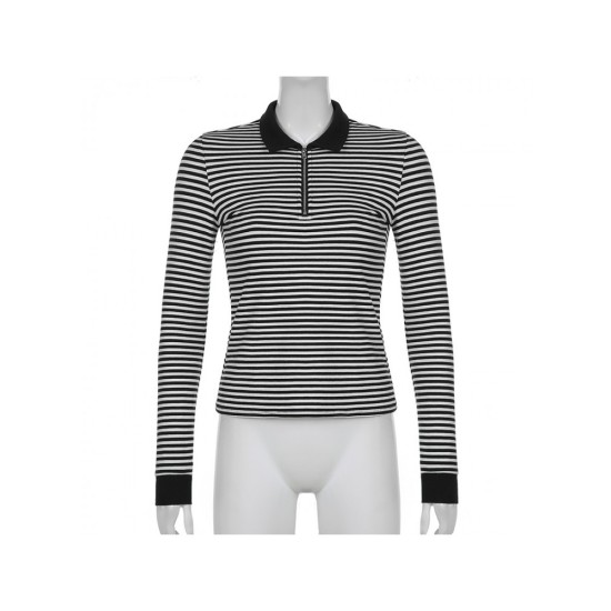 Casual Striped Long Sleeve Zipper Women’s Undershirt