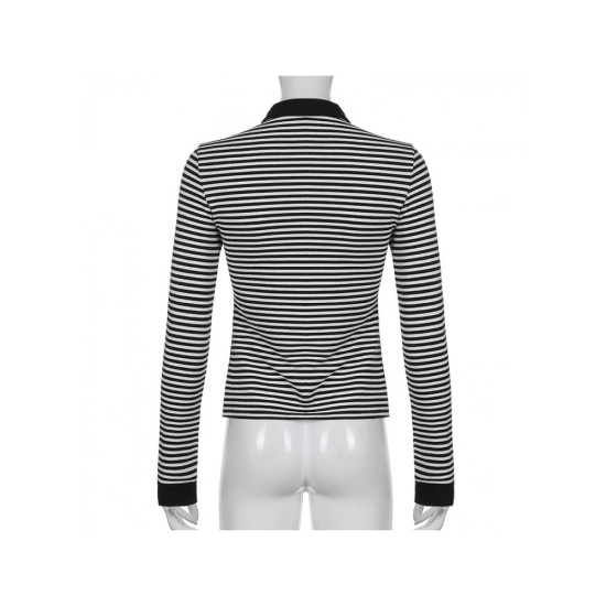 Casual Striped Long Sleeve Zipper Women’s Undershirt