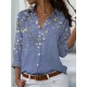 Shirt Blouse Blue Purple Green Floral Button Print Long Sleeve Casual Holiday Basic Shirt Collar Regular Floral S