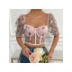 Sexy See-through Flower Embroidered Patchwork Top