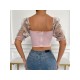 Sexy See-through Flower Embroidered Patchwork Top