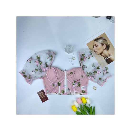 Sexy See-through Flower Embroidered Patchwork Top