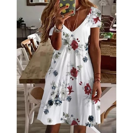 Casual Dress Floral Dress Midi Dress White Short Sleeve Floral Print Spring Summer V Neck Basic Daily Weekend Summer Dress 2023 S M L XL XXL 3XL