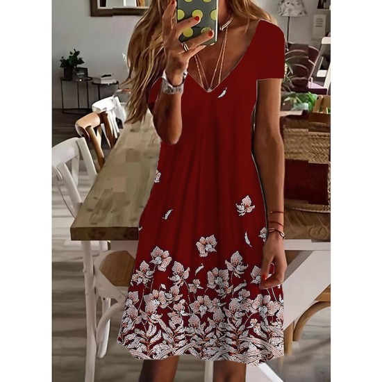 Casual Dress Floral Dress Midi Dress White Short Sleeve Floral Print Spring Summer V Neck Basic Daily Weekend Summer Dress 2023 S M L XL XXL 3XL