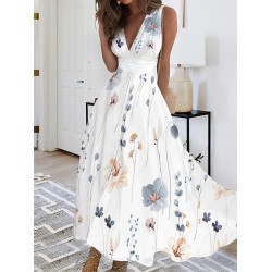 Long Dress Maxi Dress Casual Dress Swing Dress A Line Dress Floral Fashion Streetwear Outdoor Daily Date Print Sleeveless V Neck Dress Regular Fit White Yellow Blue Summer Spring S M L XL XXL