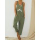 Overall Pocket Print Floral U Neck Streetwear Street Daily Regular Fit Sleeveless Army Green Blue S M L Summer