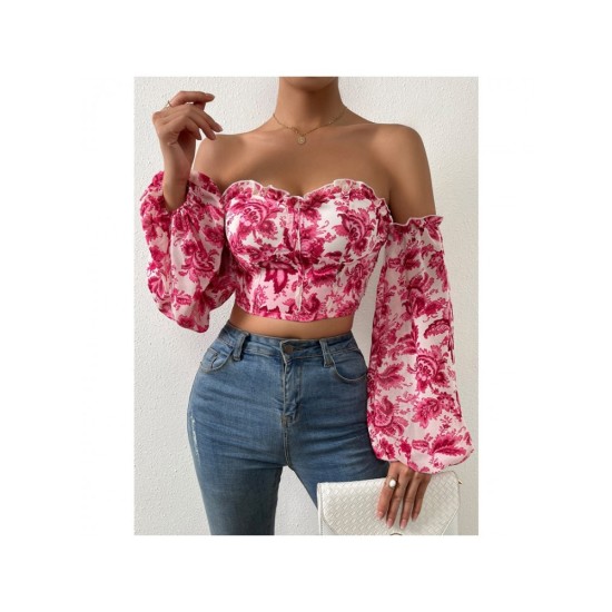 Sexy Off Shoulder Printing Puff Sleeve Top