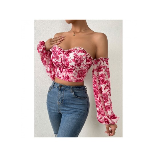 Sexy Off Shoulder Printing Puff Sleeve Top