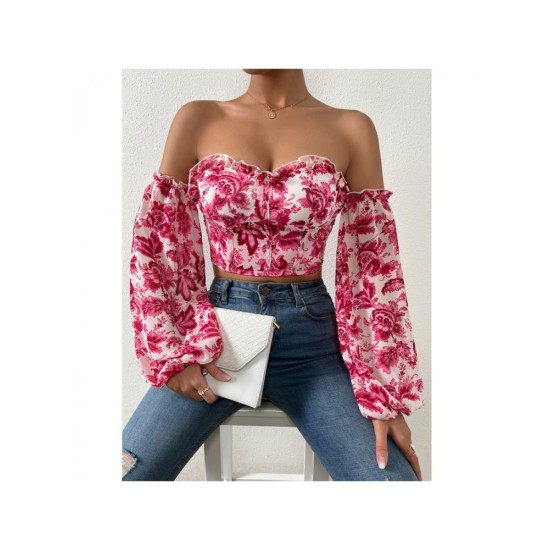 Sexy Off Shoulder Printing Puff Sleeve Top