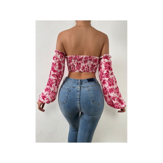 Sexy Off Shoulder Printing Puff Sleeve Top