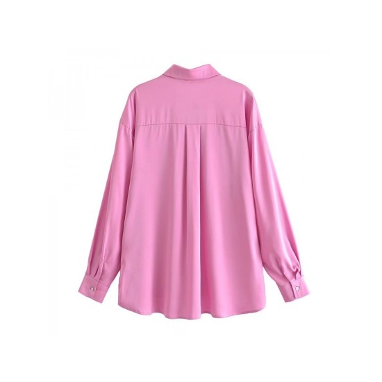 Pure Color Long Sleeve Satin Loose Ladies Blouse