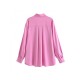 Pure Color Long Sleeve Satin Loose Ladies Blouse