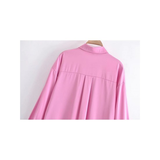 Pure Color Long Sleeve Satin Loose Ladies Blouse