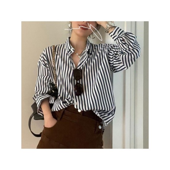 Chic Simple Striped Long Sleeve Blouse