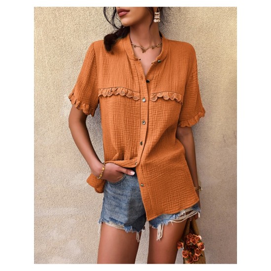 Casual Lacework Pure Color Ladies Blouses