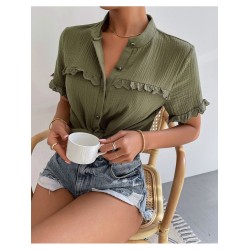 Casual Lacework Pure Color Ladies Blouses