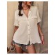 Casual Lacework Pure Color Ladies Blouses