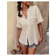 Casual Lacework Pure Color Ladies Blouses