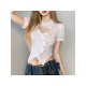 Sexy Women Hollow Out Short Sleeve Cropped Blouse