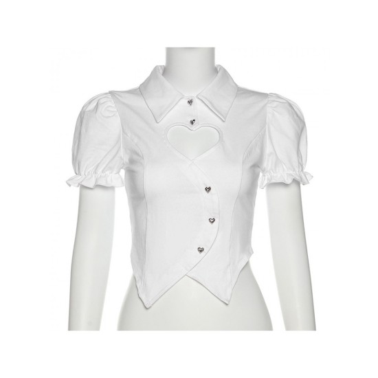 Sexy Women Hollow Out Short Sleeve Cropped Blouse