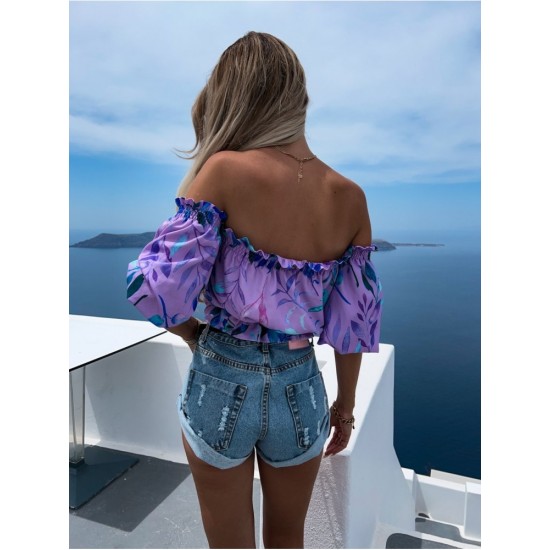 Women Sexy Ruffles Short Sleeve Cropped Tops