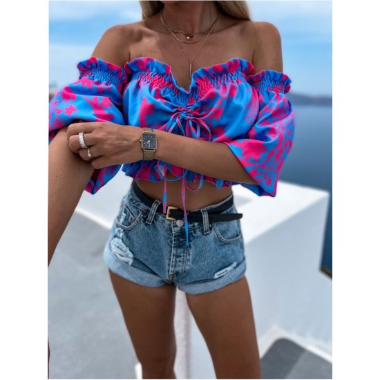 Women Sexy Ruffles Short Sleeve Cropped Tops