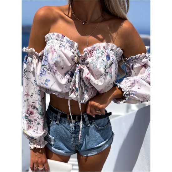 Women Sexy Ruffles Short Sleeve Cropped Tops