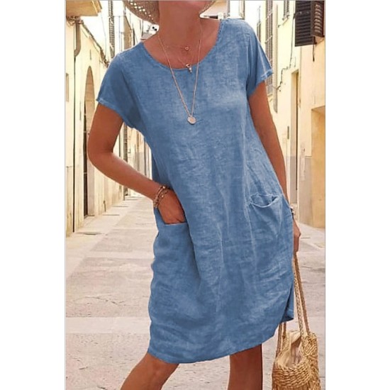 Shift Dress Knee Length Dress Short Sleeve Pure Color Pocket Spring Summer Crew Neck Basic Casual Classic Loose 2023 S M L XL 2XL 3XL 4XL 5XL / Cotton