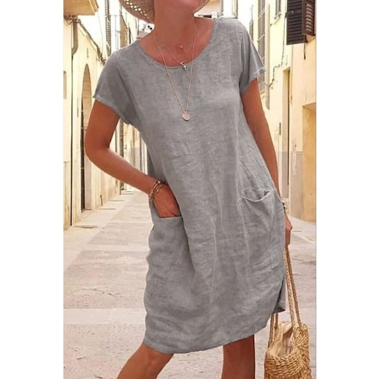 Shift Dress Knee Length Dress Short Sleeve Pure Color Pocket Spring Summer Crew Neck Basic Casual Classic Loose 2023 S M L XL 2XL 3XL 4XL 5XL / Cotton