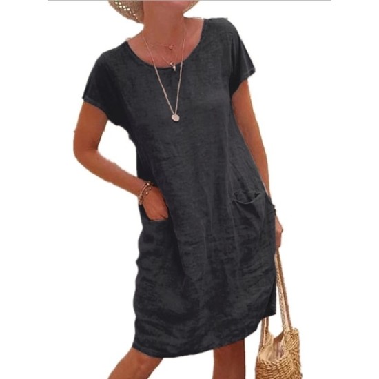 Shift Dress Knee Length Dress Short Sleeve Pure Color Pocket Spring Summer Crew Neck Basic Casual Classic Loose 2023 S M L XL 2XL 3XL 4XL 5XL / Cotton