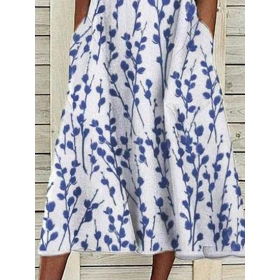 Casual Dress Midi Dress Blue Half Sleeve Print Ruched Spring Summer Crew Neck Casual 2023 S M L XL XXL 3XL