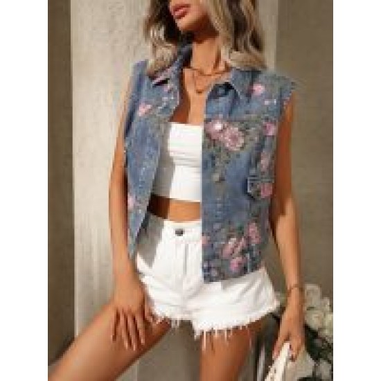 Elegant Women Sleeveless Denim Vest Jacket – Classic Jean Waistcoat with Button Closure for Casual Outfit – Mallcopilot fashion women's clothings and shoes outlet factory store