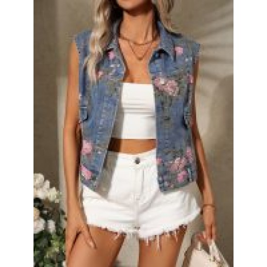 Elegant Women Sleeveless Denim Vest Jacket – Classic Jean Waistcoat with Button Closure for Casual Outfit – Mallcopilot fashion women's clothings and shoes outlet factory store