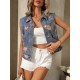 Elegant Women Sleeveless Denim Vest Jacket – Classic Jean Waistcoat with Button Closure for Casual Outfit – Mallcopilot fashion women's clothings and shoes outlet factory store