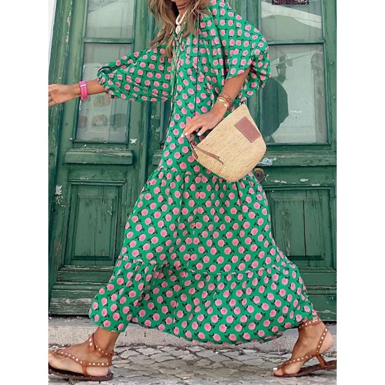 Casual Dress Swing Dress Long Dress Maxi Dress Wine Blue Dark Green 3/4 Length Sleeve Floral Print Summer Spring Fall V Neck Fashion Vacation Fall Dress Summer Dress Regular Fit 2023 S M L XL