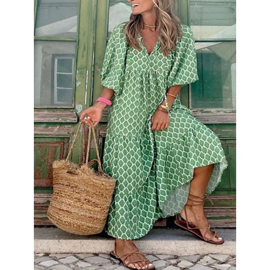 Casual Dress Swing Dress Long Dress Maxi Dress Wine Blue Dark Green 3/4 Length Sleeve Floral Print Summer Spring Fall V Neck Fashion Vacation Fall Dress Summer Dress Regular Fit 2023 S M L XL