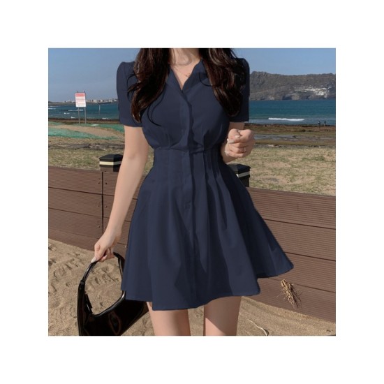 Retro Short Sleeve A Line Shirt Dress