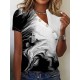 T shirt Tee Black White Dark Gray Graphic Heart Button Cut Out Short Sleeve Daily Weekend Basic V Neck Regular Painting S