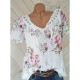 Shirt Blouse White Pink Blue Floral Lace up Print Short Sleeve Casual Holiday Basic V Neck Regular Floral S